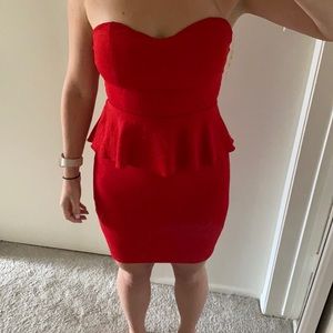 Red strapless dress